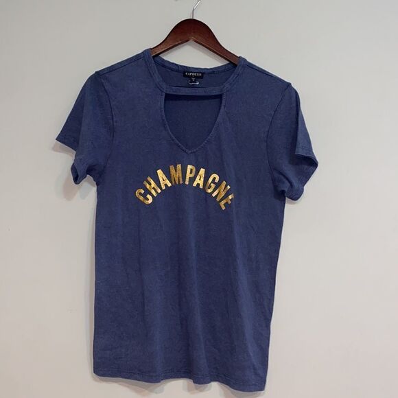 NWT champagne blue t-shirt v-neck cut out express - Picture 7 of 7